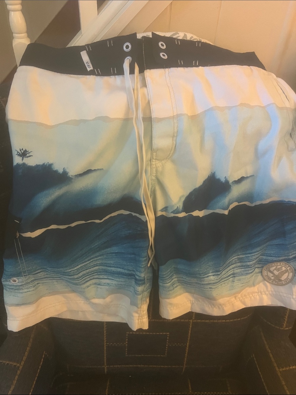 American Eagle Outfitters Blue and White Wave Swim Shorts